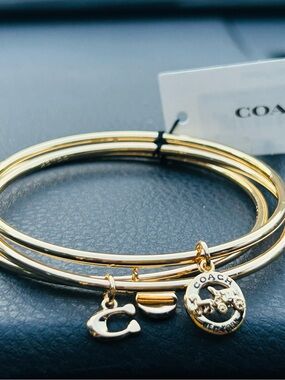 Genuine Coach Gold-Tone Stackable Charm Bangle Set